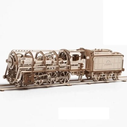 Ugears Dampflokomotive mit Tender + Gleise mit Bahnübergang