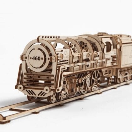 Ugears Dampflokomotive mit Tender + Gleise mit Bahnübergang